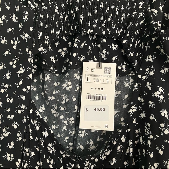 Zara’s Floral print summer midi dress in black and white. Size Large NWT - Picture 3 of 9